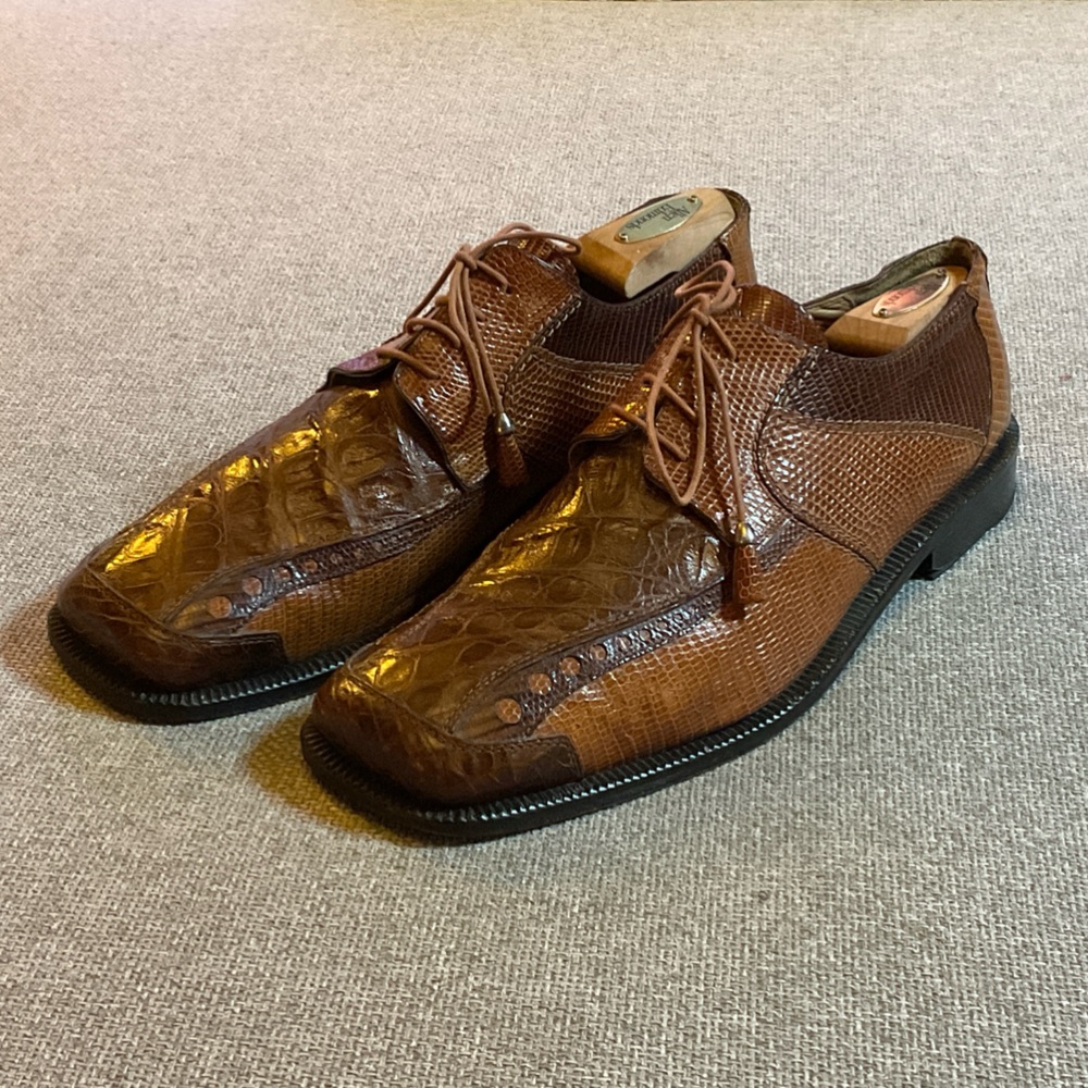 Slick Exotica Men's Brown Crocodile Dress Shoes
